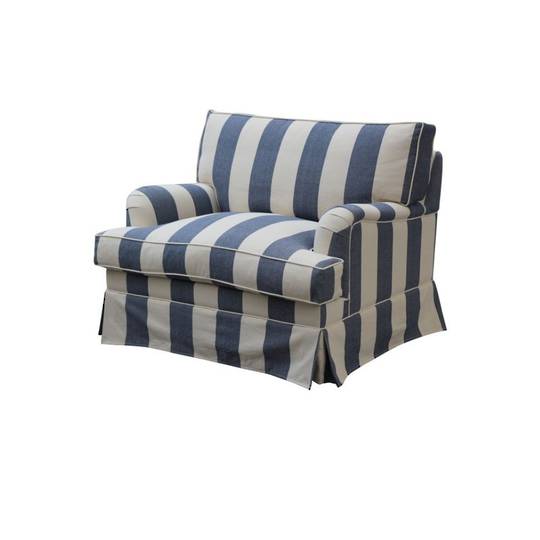 Louis Arm Chair Striped Blue Linen